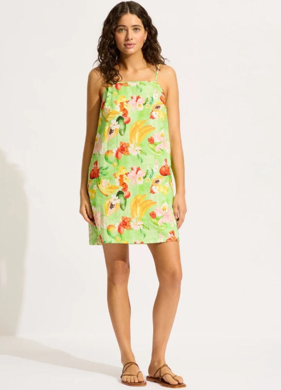 NWT Seafolly Tropique Bandeau Mini Dress Women Size S Aloe Gel Green Linen $160